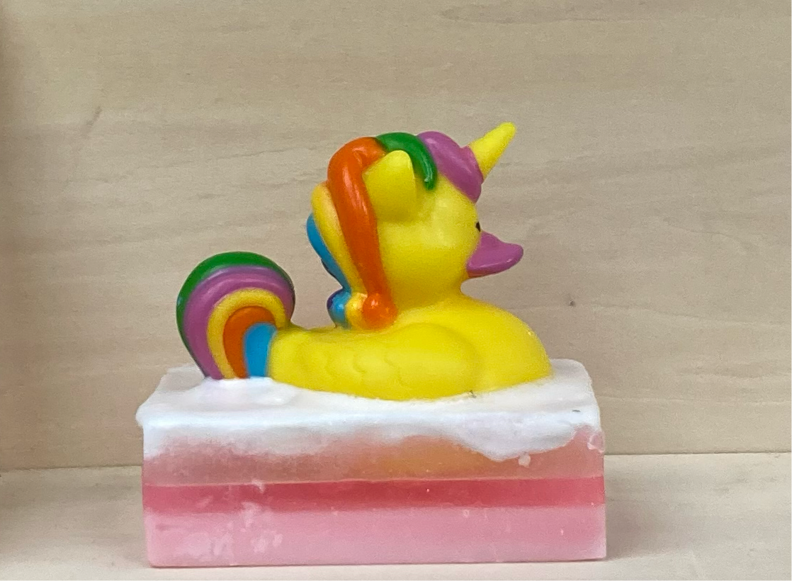 Unicorn Rubber Duck on Glow-in-the-Dark Bubble Gum Shea Butter & Glycerin Soap

Bath Time Just Got a Little More Enchanting!

Price: $10

Description:
Turn every bath into a sparkly magical moment with our Unicorn Rubber Duck Soap! Made with moisturizing shea butter and glycerin, this pink, glow-in-the-dark soap is infused with a sweet Bubble Gum scent and topped with an adorable unicorn rubber duck.

Features:

Unicorn Rubber Duck Toy: Each soap comes with a whimsical unicorn duck available in four enchant