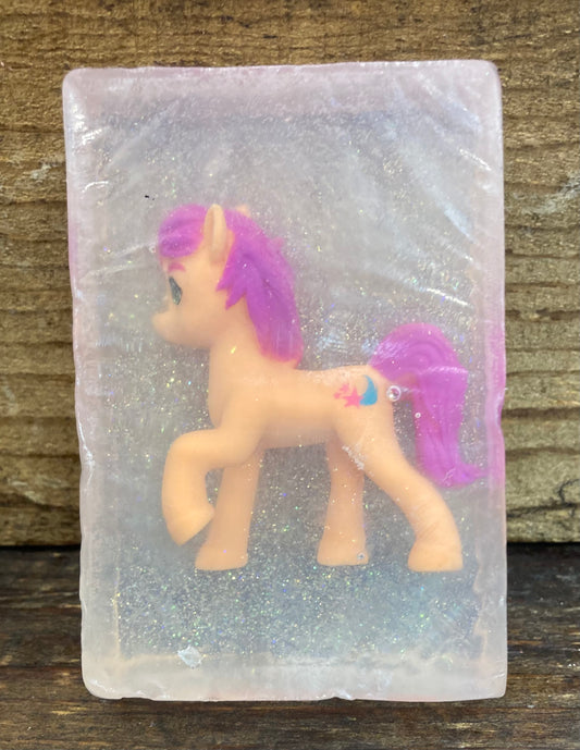 My Little Pony toy in a bar of Bubble Gum Glycerin Soap!

These would make wonderful Birthday party favors!

 $8

Each item is individually made and may appear different from the photo.