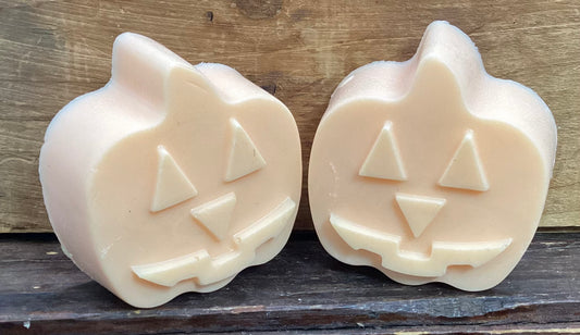 Jack O Lantern shaped . Pumpkin Spice scented Goats Milk Soap