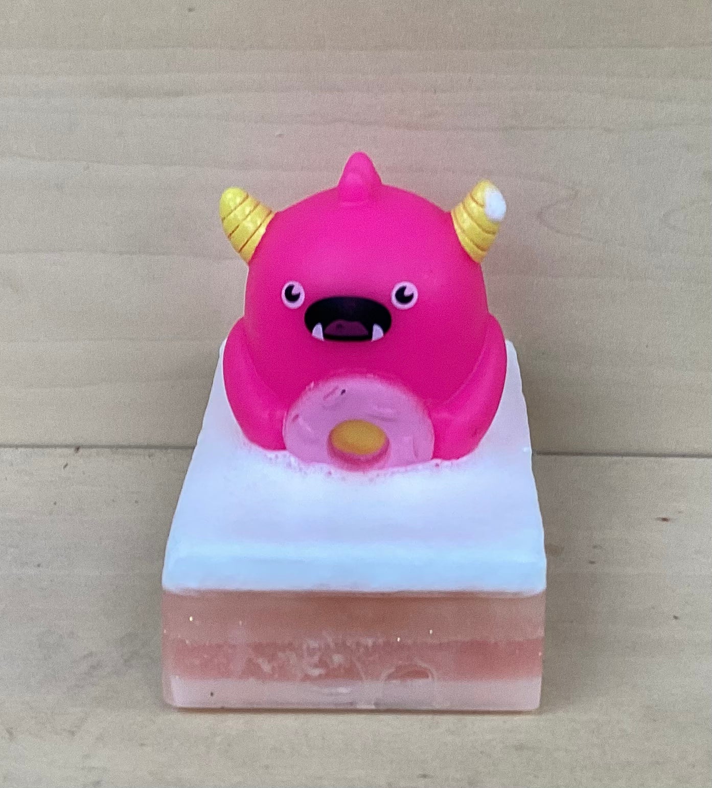 Pink Donut Loving Monster on Glow-in-the-Dark Bubble Gum Soap