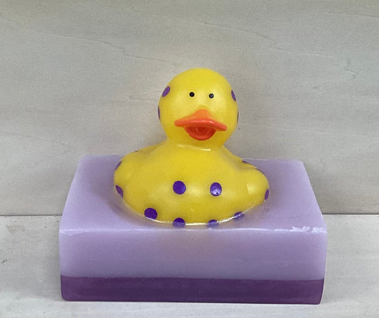 Purple Polka-Dotted Rubber Duck Soap – $10