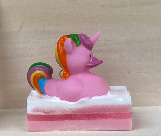 Unicorn Rubber Duck on Glow-in-the-Dark Bubble Gum Shea Butter & Glycerin Soap

Bath Time Just Got a Little More Enchanting!

Price: $10

Description:
Turn every bath into a sparkly magical moment with our Unicorn Rubber Duck Soap! Made with moisturizing shea butter and glycerin, this pink, glow-in-the-dark soap is infused with a sweet Bubble Gum scent and topped with an adorable unicorn rubber duck.

Features:

Unicorn Rubber Duck Toy: Each soap comes with a whimsical unicorn duck available in four enchant