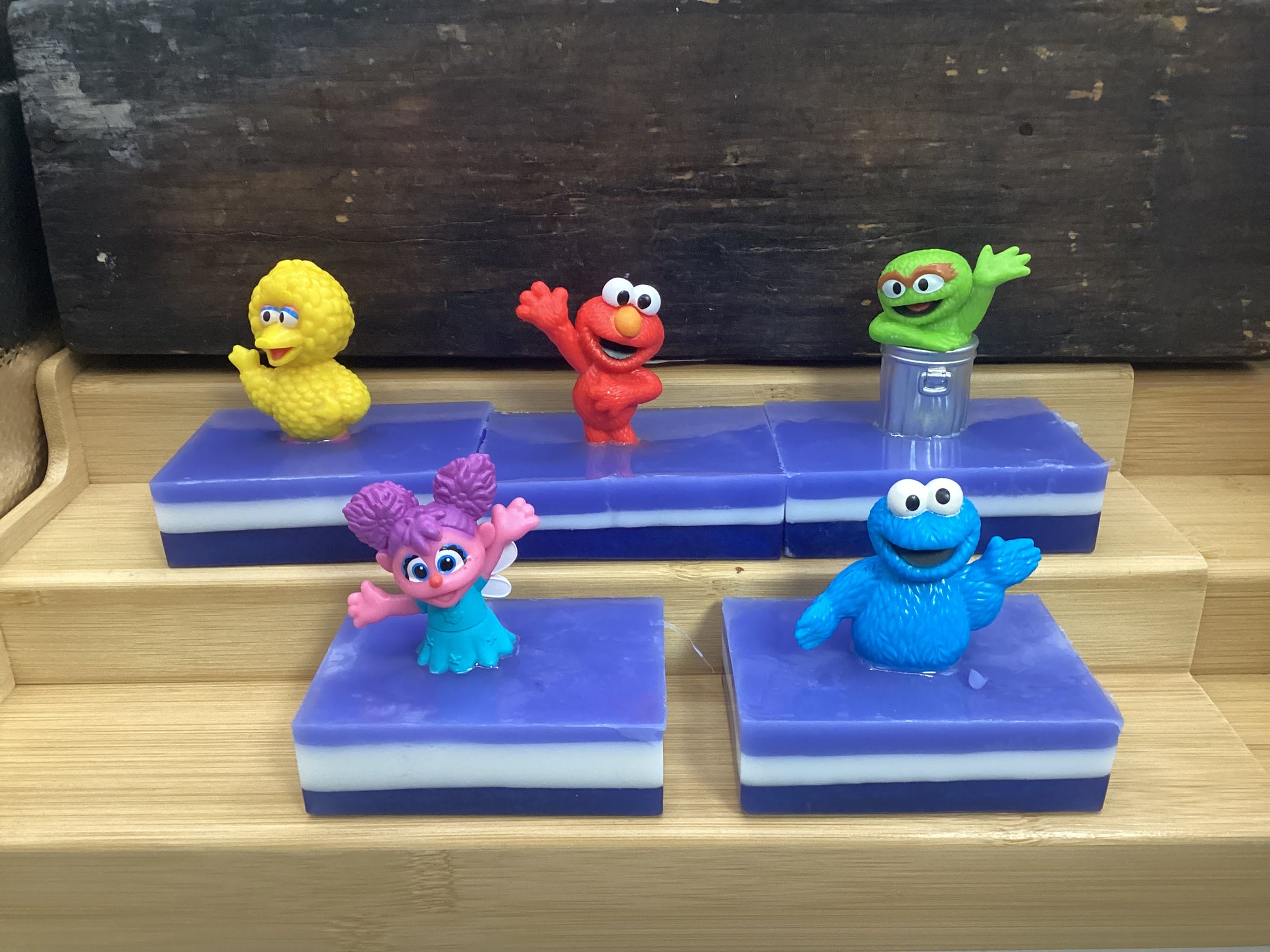Sesame Street toy in a bar of Candy Crush Scented Glycerin Soap

I was so excited to find these.  The toys come in several different poses, so they may vary from the photo.  

Each item is handmade and may appear different than the photo. 