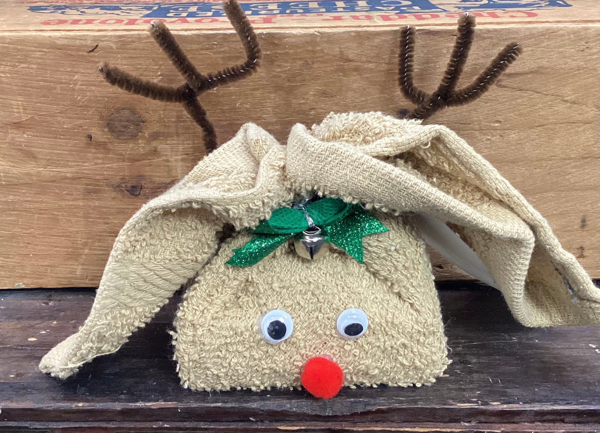 Peppermint Soap in a reindeer shaped washcloth