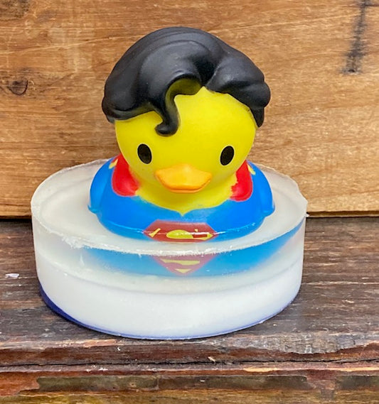 Superman Rubber Duck on a Bar of Candy Crush scented Shea Butter and Glycerin Soap.  $8  These would make a wonderful birthday party favor.  Each item is individually made and may appear different from the photo.