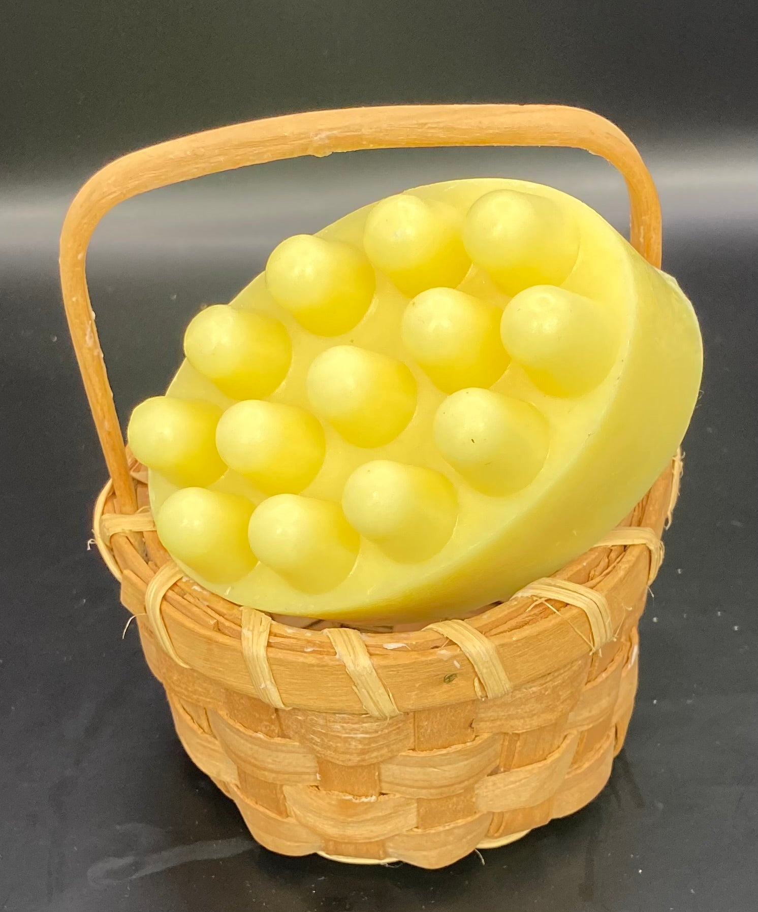 A soothing massage bar of Georgia Peach Scented Goats Milk Soap.  This is the bar with the bumps that make a wonderful spa-like experience.  $7  Each item is individually created and may appear different from the photo.