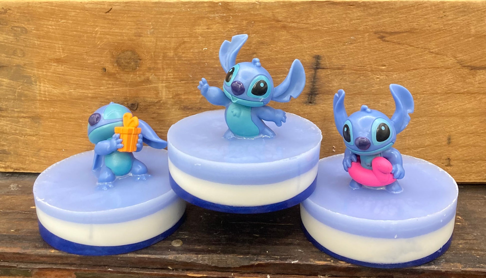 Stitch Toy on a in a bar of Monkey Farts Scented Glycerin Soap