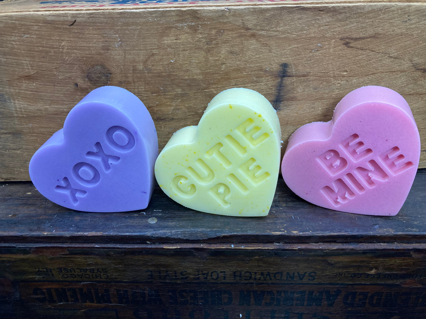 Valentine's Day is coming!    This adorable 4 oz Conversation Heart-shaped Goats Milk soaps are $5 each.    The scent is Candy Crush.   The colors of the hearts may vary from the photo!     These make an adorable Valentine's Day gift that is calorie-free!